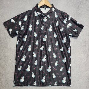 Snowman Golf Polo Shirt Mens Small Black Astronaut Yeti Short Sleeve Performance